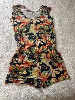 Floral Tie-Waist Sleeveless Romper in Black and Multicolor
